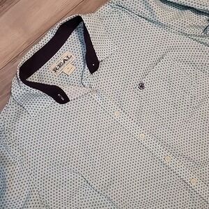 Ariat Real Shirt Women 1X Blue Brown Long Sleeve Button Up Flip‎ Cuff Brown